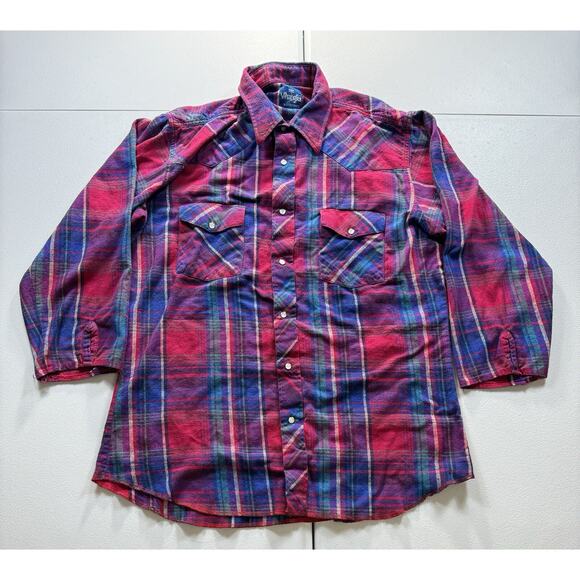 Vintage Wrangler Pearl Snap Shirt Women’s XL Pink Work Western Cowgirl Rodeo - Picture 1 of 8